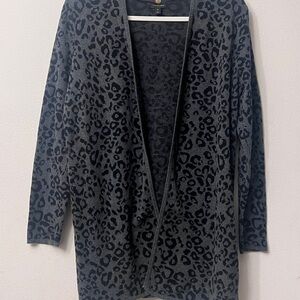 JM Collection Lace Open-Front long Cardigan in Gray and Black animal print 310